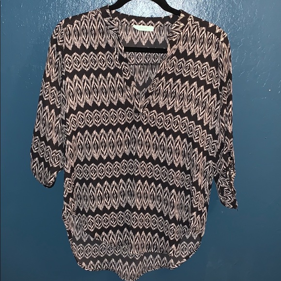 3/4 sleeve black and white polyester tunic - Picture 1 of 1